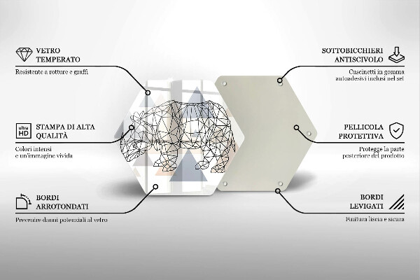 Glass chopping board Line-art rhino