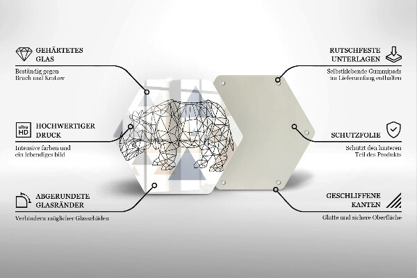 Glass chopping board Line-art rhino