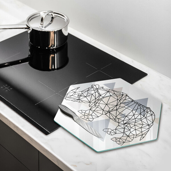 Glass chopping board Line-art rhino
