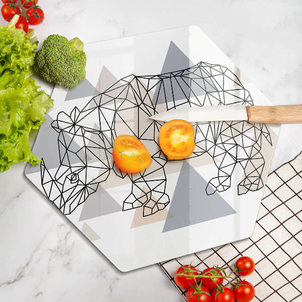 Glass chopping board Line-art rhino