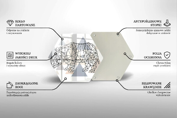 Glass chopping board Line-art rhino