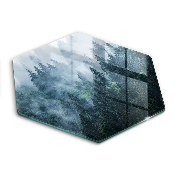 Chopping board glass Forest of trees and fog