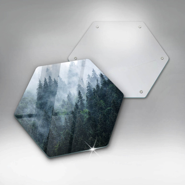 Chopping board glass Forest of trees and fog