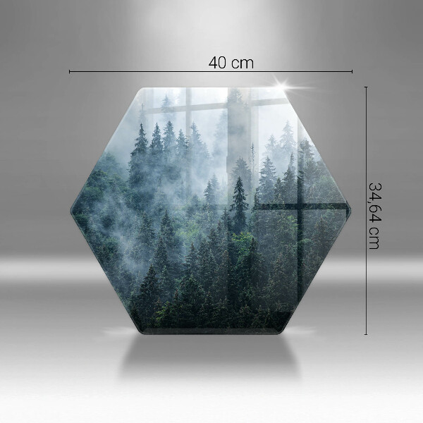 Chopping board glass Forest of trees and fog