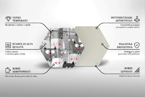 Chopping board glass Illustration of cats