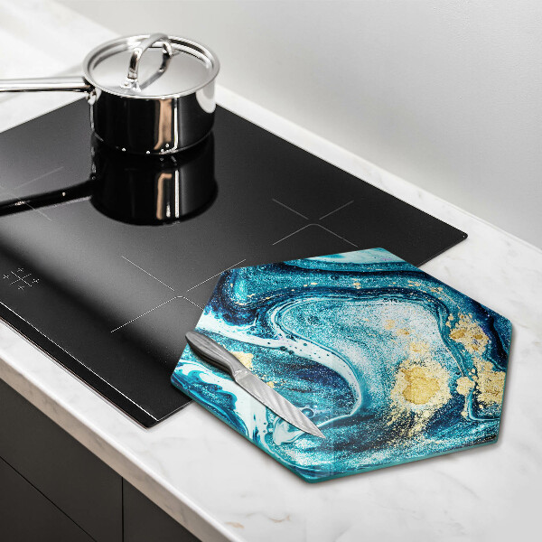 Chopping board glass Blue abstraction gold