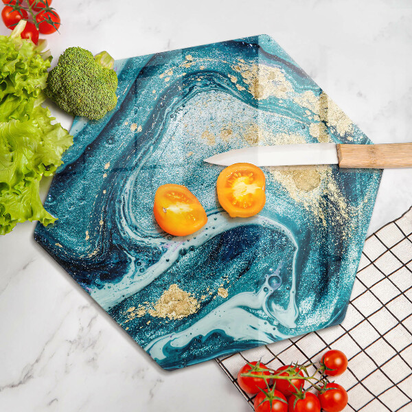 Chopping board glass Blue abstraction gold