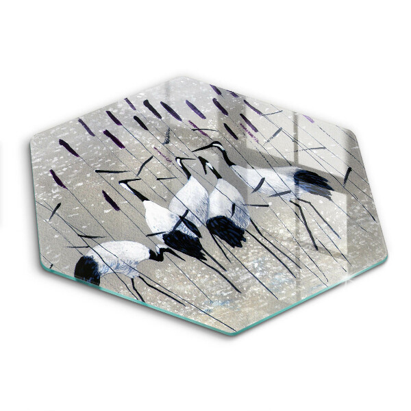 Chopping board glass Japanese cranes