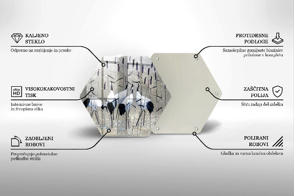 Chopping board glass Japanese cranes