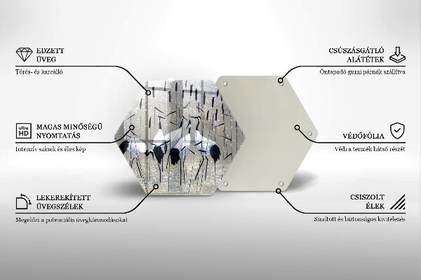 Chopping board glass Japanese cranes