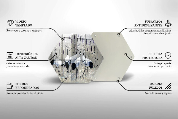 Chopping board glass Japanese cranes
