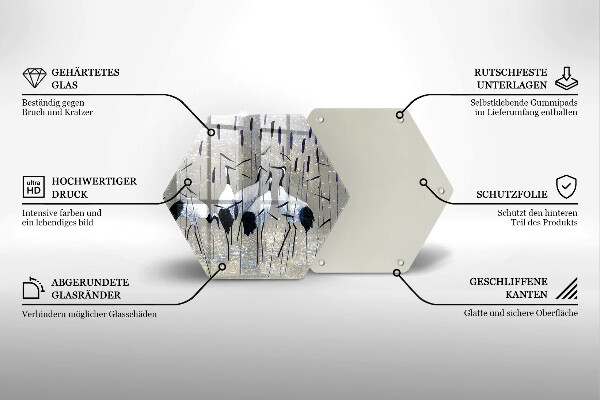 Chopping board glass Japanese cranes