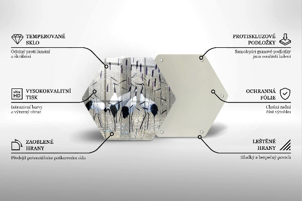 Chopping board glass Japanese cranes