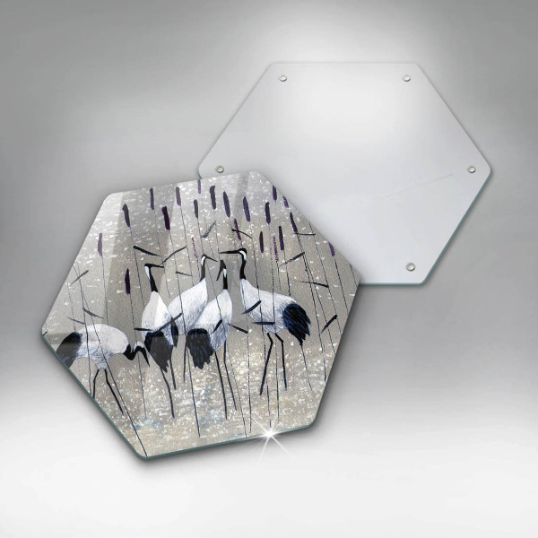 Chopping board glass Japanese cranes