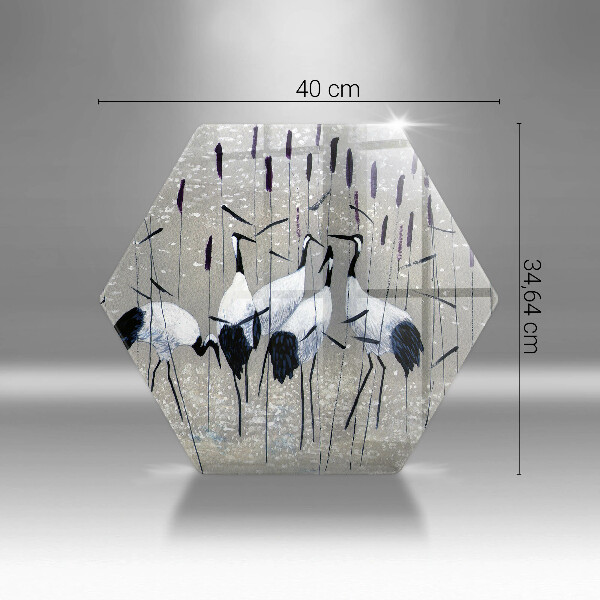 Chopping board glass Japanese cranes