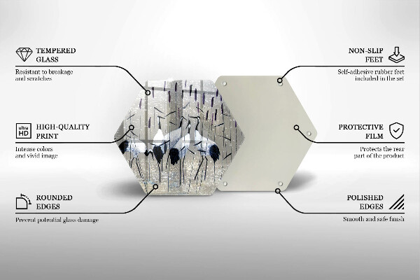 Chopping board glass Japanese cranes