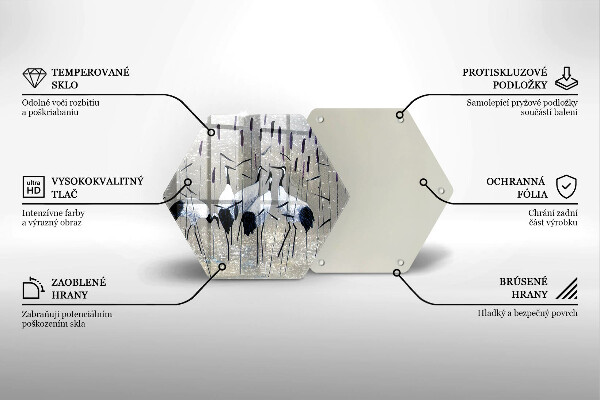Chopping board glass Japanese cranes