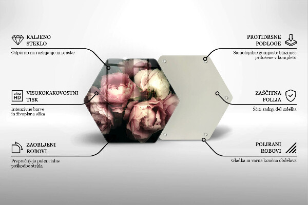 Chopping board glass Peony flowers