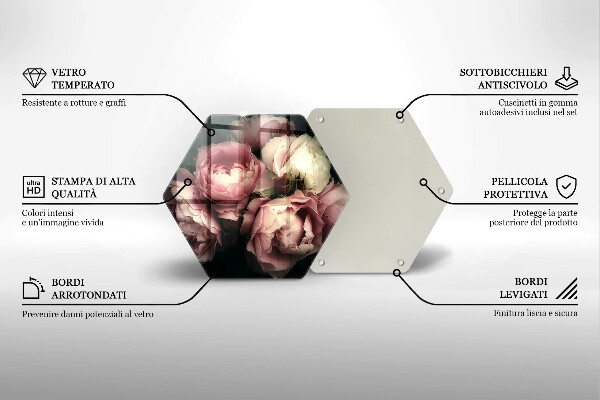 Chopping board glass Peony flowers