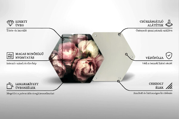 Chopping board glass Peony flowers