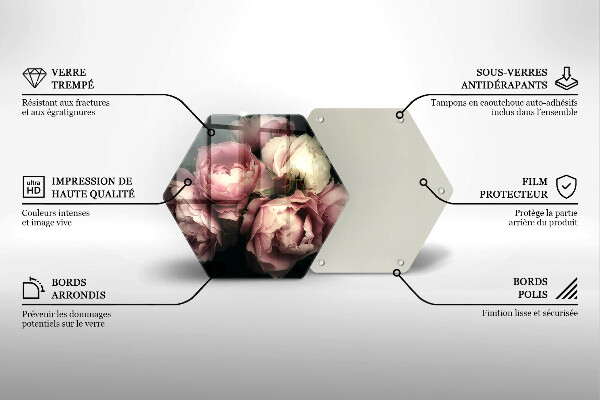 Chopping board glass Peony flowers