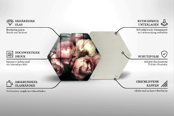 Chopping board glass Peony flowers