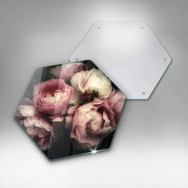 Chopping board glass Peony flowers