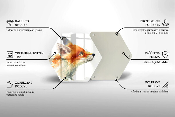 Chopping board glass Painted fox