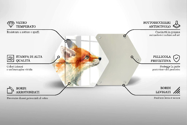 Chopping board glass Painted fox