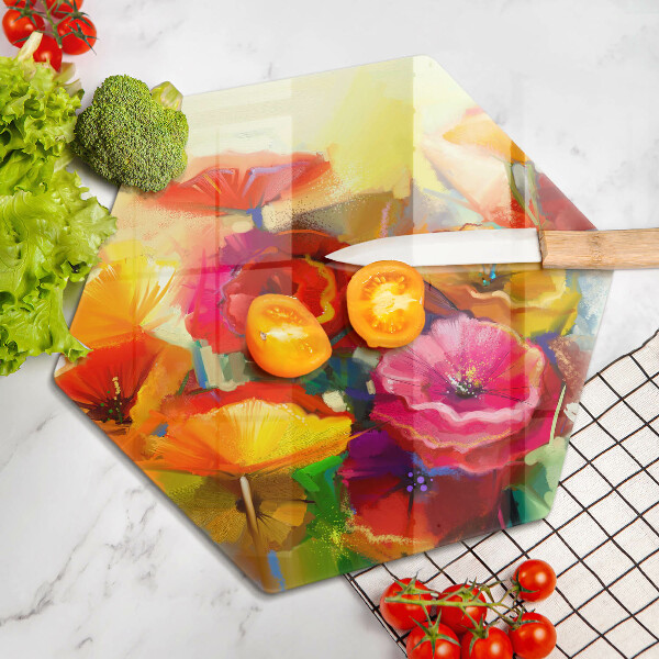 Chopping board glass Painted colorful flowers