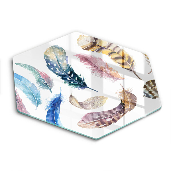 Chopping board glass Colorful bird feathers