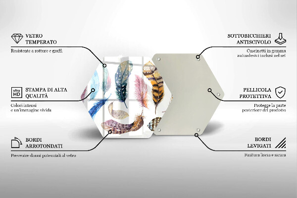 Chopping board glass Colorful bird feathers