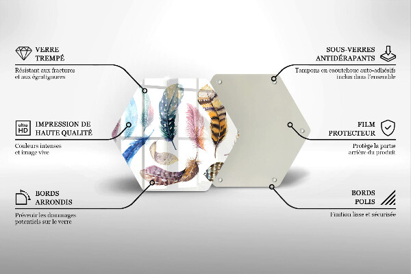 Chopping board glass Colorful bird feathers