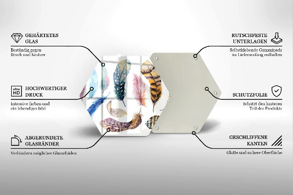 Chopping board glass Colorful bird feathers