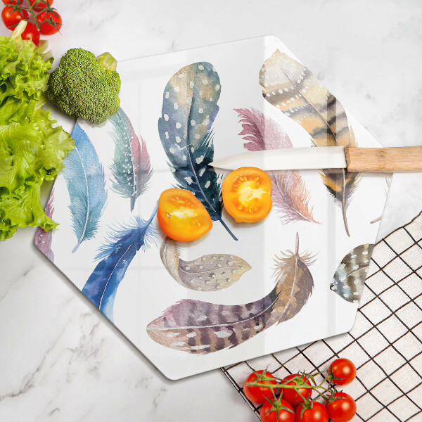 Chopping board glass Colorful bird feathers