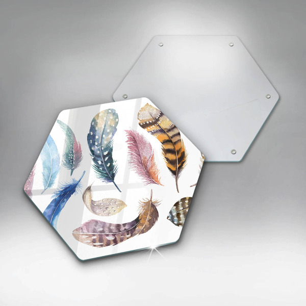 Chopping board glass Colorful bird feathers