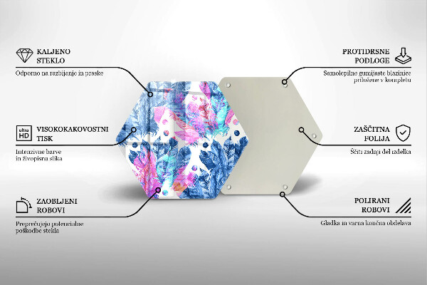 Chopping board glass Illustration of boho feathers