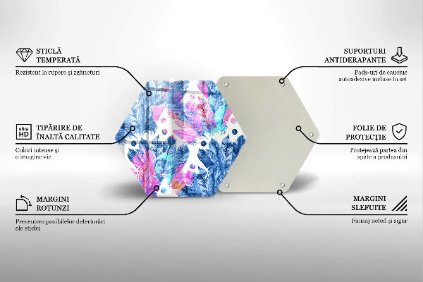 Chopping board glass Illustration of boho feathers