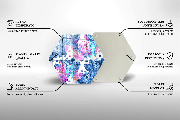 Chopping board glass Illustration of boho feathers
