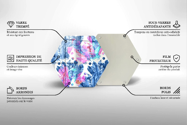 Chopping board glass Illustration of boho feathers