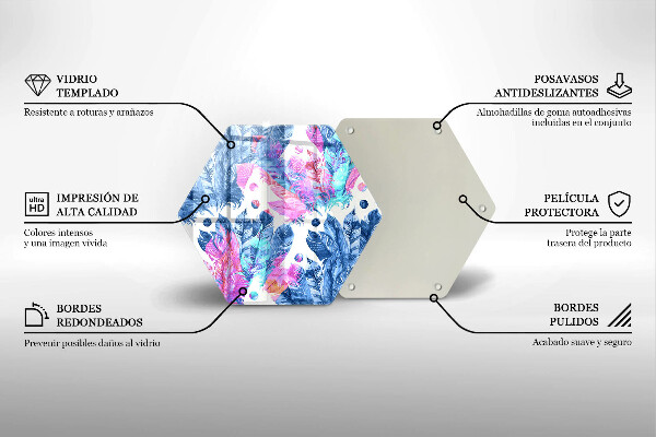 Chopping board glass Illustration of boho feathers