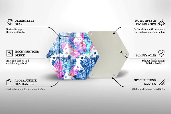 Chopping board glass Illustration of boho feathers