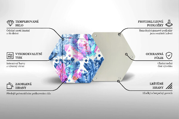 Chopping board glass Illustration of boho feathers