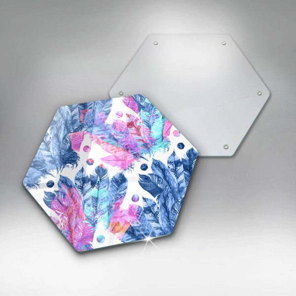 Chopping board glass Illustration of boho feathers