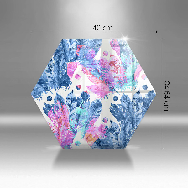 Chopping board glass Illustration of boho feathers