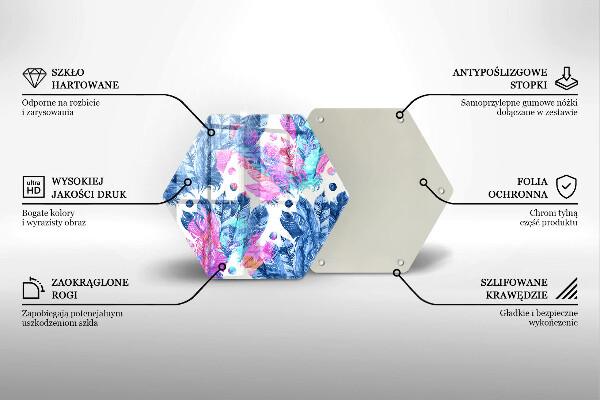 Chopping board glass Illustration of boho feathers