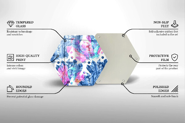 Chopping board glass Illustration of boho feathers