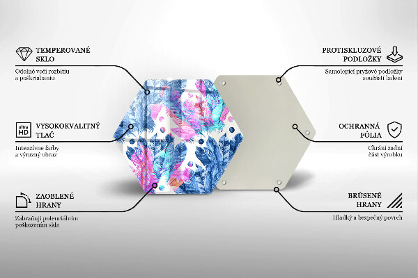 Chopping board glass Illustration of boho feathers