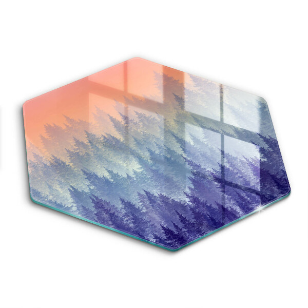 Chopping board glass Forest at sunset