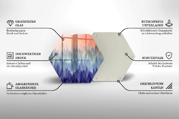 Chopping board glass Forest at sunset
